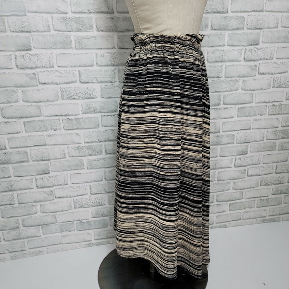 Donna Karan New York Black Striped Midi Skirt Size S Vintage Abstract Wave - Picture 4 of 8